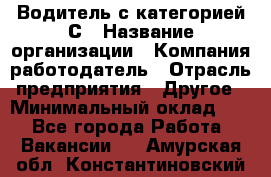 Водитель с категорией С › Название организации ­ Компания-работодатель › Отрасль предприятия ­ Другое › Минимальный оклад ­ 1 - Все города Работа » Вакансии   . Амурская обл.,Константиновский р-н